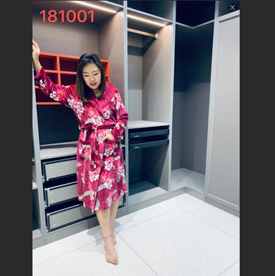 柔师羽家居服女士冬季新款V领系带印花保暖睡袍加厚浴袍181001