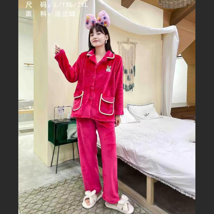 柔师羽家居服女士冬季新款对襟开衫加厚水貂绒保暖睡衣套装132027
