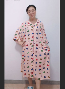 玉葱葱人棉家居服春夏新款小清新衬衫款睡裙大码家居睡裙171057