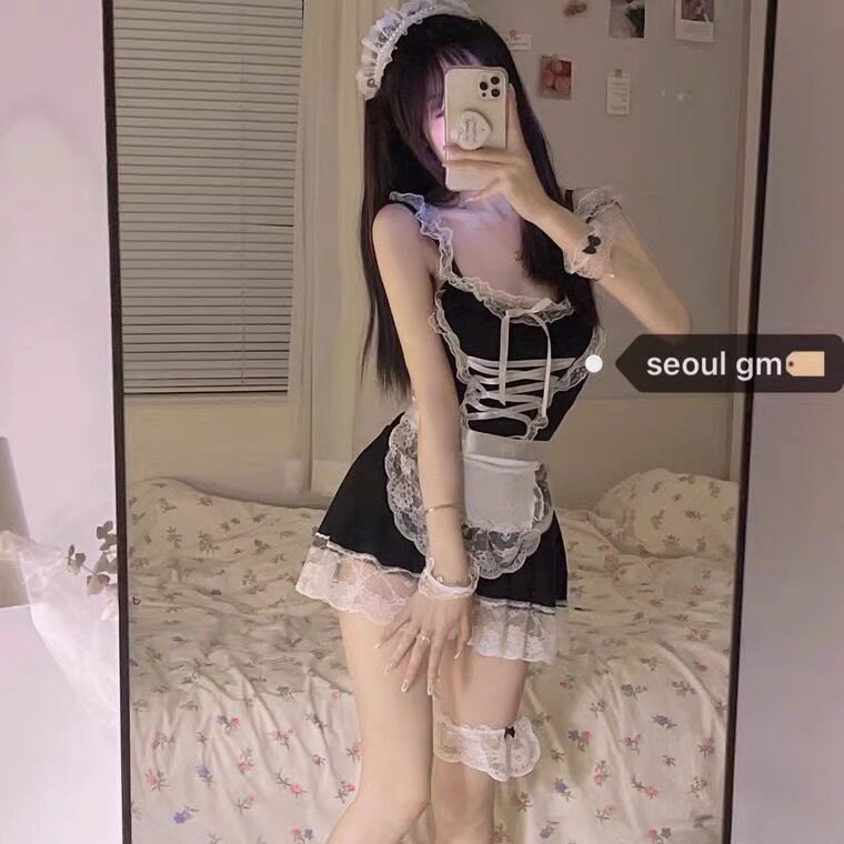 黑丝性感睡衣蕾丝情调纯欲女仆制服cos套装趣味内衣睡衣大码白丝