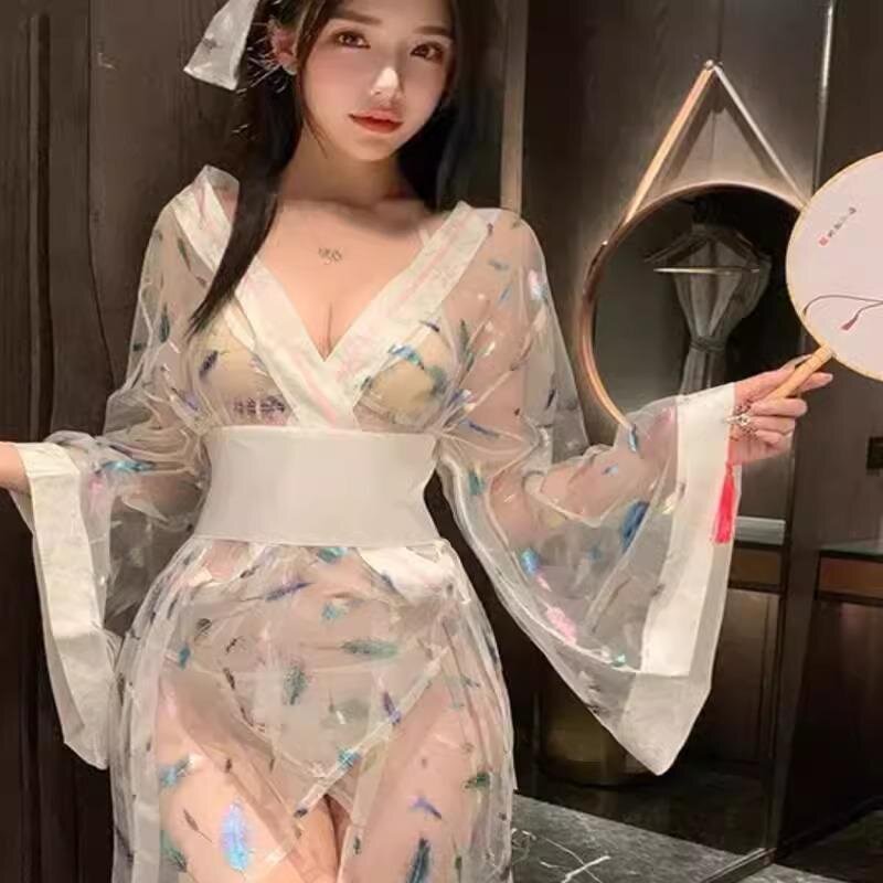 大码纯欲2025新款性感透视三点式和服q趣内衣约会睡裙女情调睡袍
