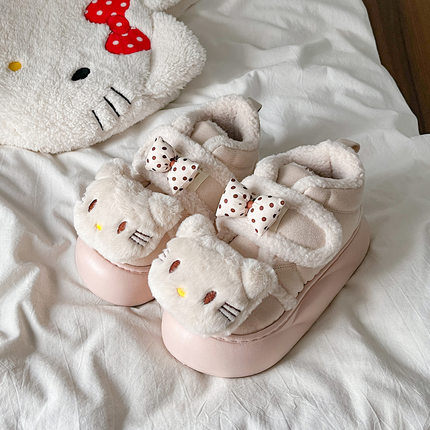 凯蒂猫棉鞋冬季保暖新款卡通HelloKitty雪地靴外穿厚底外穿包头鞋