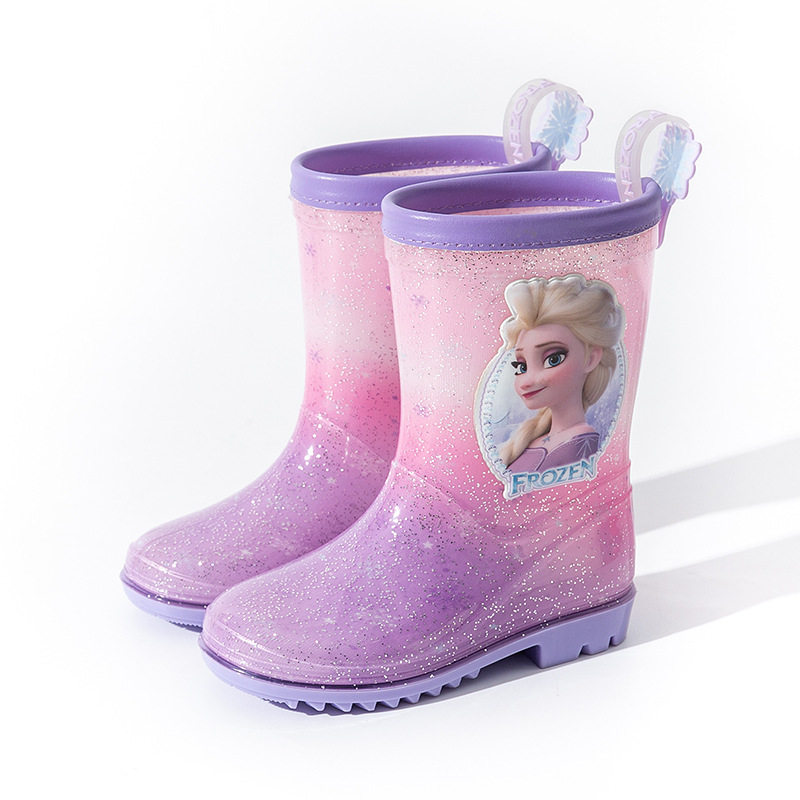 爱莎公主儿童雨鞋可爱防水elsa公主中筒水晶雨靴上学水胶鞋女孩子