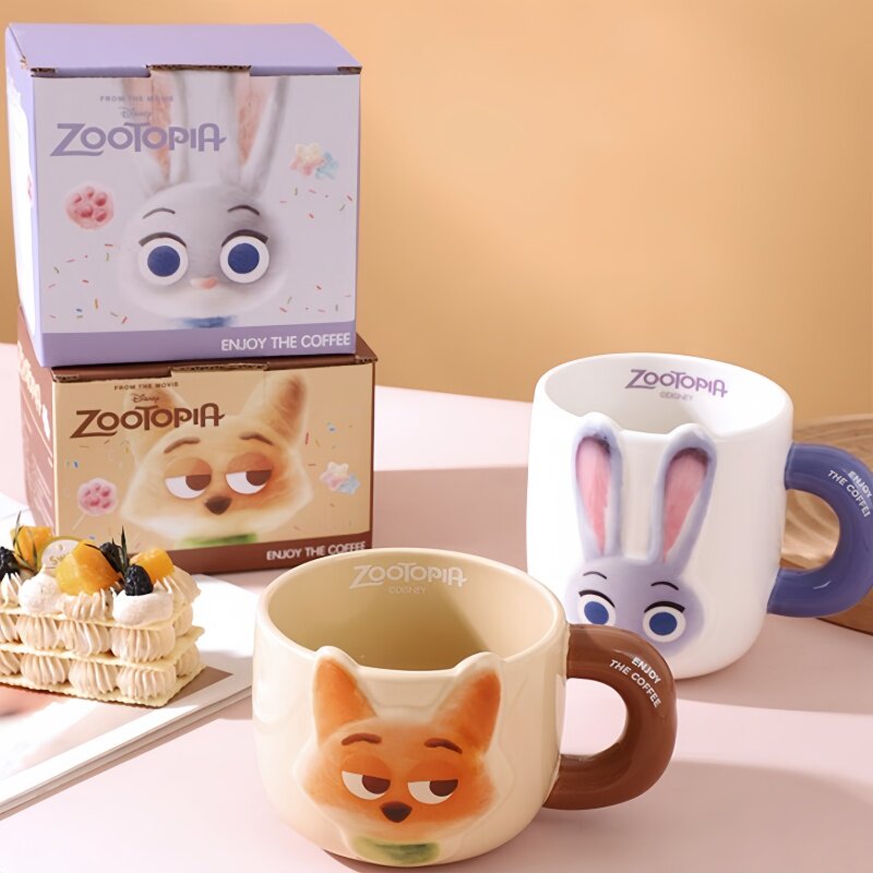 疯狂动物城兔子警官朱迪水杯可爱狐狸尼克马克杯陶瓷杯带把手女孩