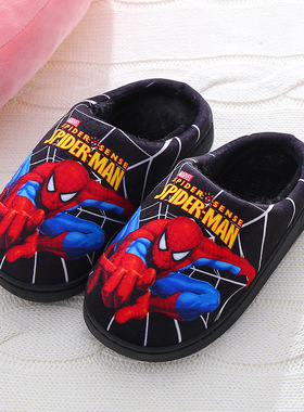 儿童蜘蛛侠棉拖鞋冬季保暖卡通蜘蛛人家居鞋室内穿毛绒加厚男孩子