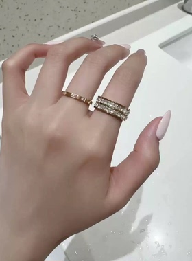 小众微镶三钻简约双排锆石戒指