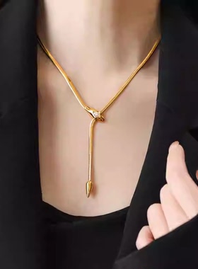 不掉色金色蛇骨锆石蛇骨项链