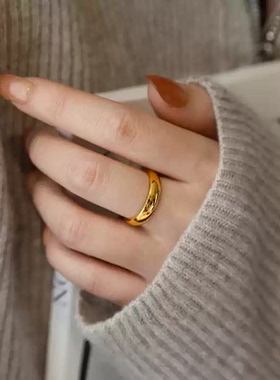 金色亮面素圈泥鳅背戒指女不掉色