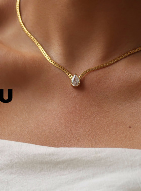 镀18K金蛇骨水滴锆石吊坠项链