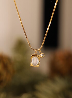 法式复古贝壳单钻吊坠项链蛇骨链