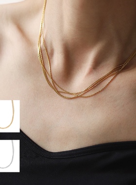 小众轻奢高级千丝万缕丝滑金丝线项链多层锁骨链镀18K金不掉色