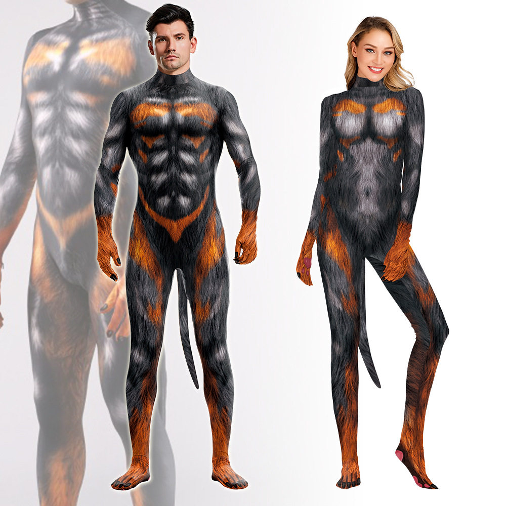 连体衣cosplay舞台演出服动物狼人数码印花连体紧身衣紧身衣