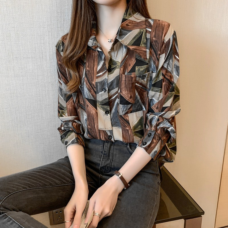 2020年新款春秋季雪纺衬衫女上衣外穿百搭设计感小众长袖洋气衬衣