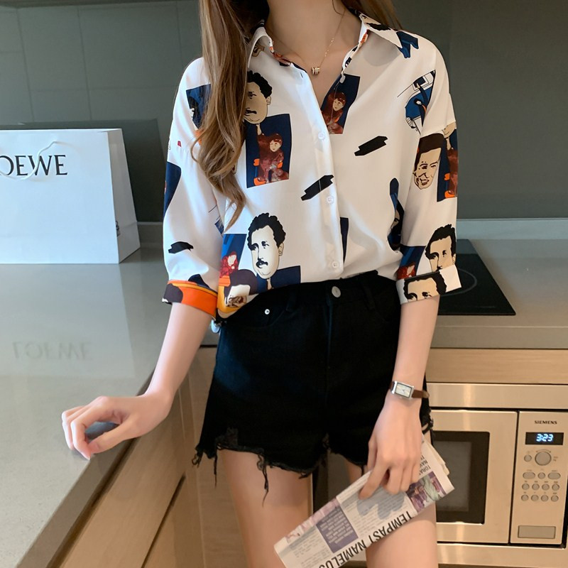 2020秋装新款雪纺衬衫女长袖复古港味百搭上衣设计感小众半袖衬衣