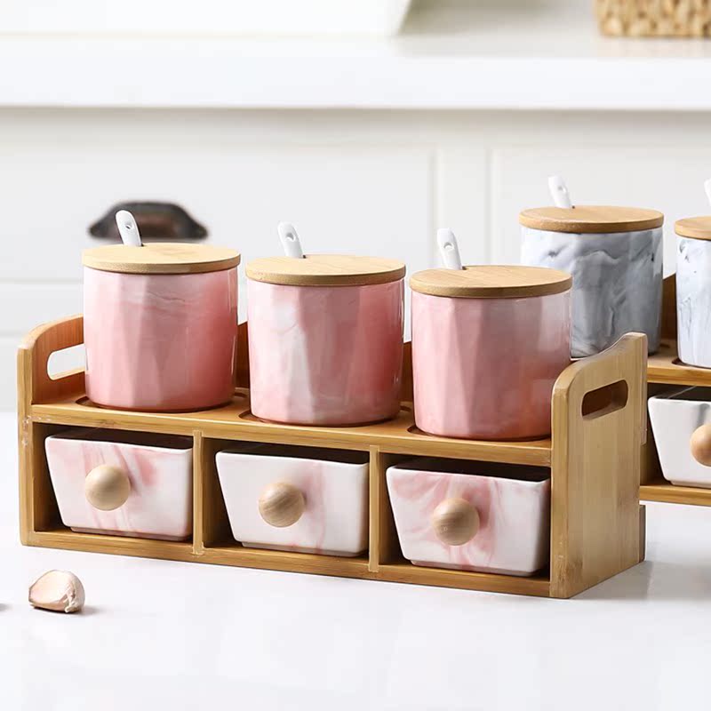 Nordic Marble Cruet double-deck 6 sets kitchen Seasoning Box Caster household Pepper Salt shaker With coverin the Kitchen/Cooking utensils , Kitchen Gadgets/Kitchen storage , Storage jars/Kitchen storage containers , Seasoning bottles  category - from Buy2taobao.com to provide professional Taobao agent buy service