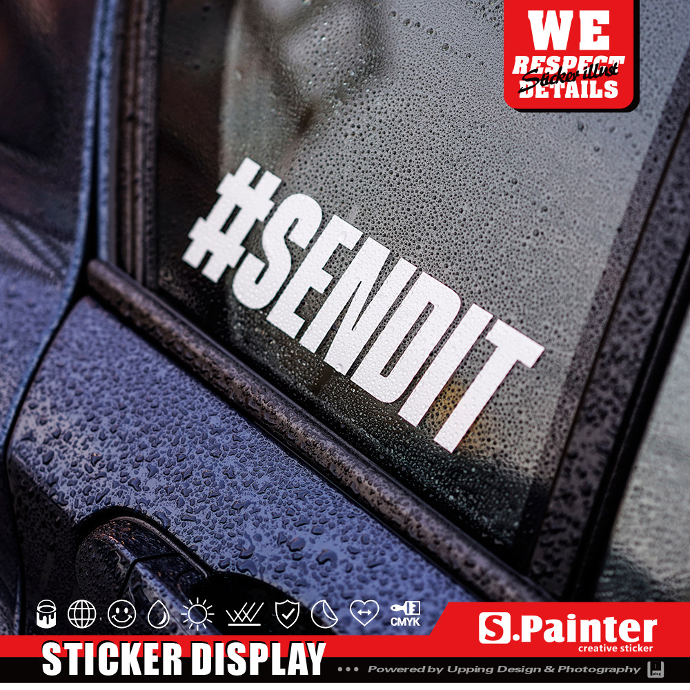 p贴绘社 sendit出发车贴 创意文字贴纸 hf低趴改装车窗反光贴