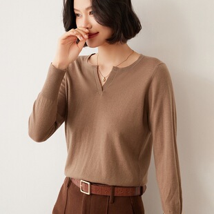 68支超薄精纺山羊绒剪刀领打底衫女v领薄款山羊绒衫针织衫