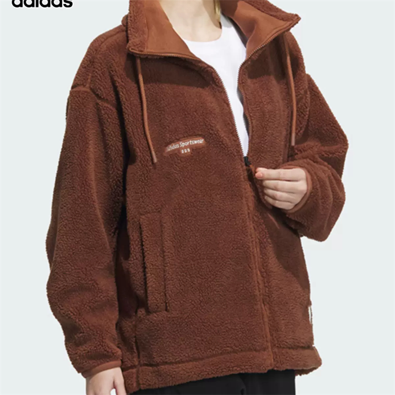 正品Adidas/阿迪达斯女装冬季仿羊羔毛休闲加绒夹克外套 IP7058