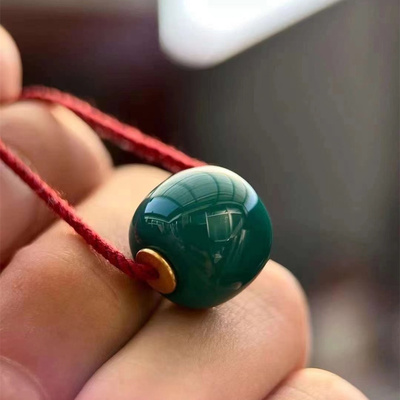 天然湖北原矿绿松石老型珠桶珠 高瓷老油绿108佛珠珠菩提腰珠顶珠