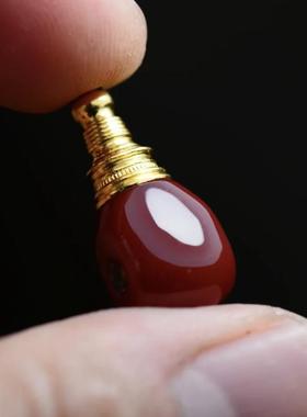 精品川料瓦西南红牛红色三通搭配18k金佛塔保色 108手串文玩配饰