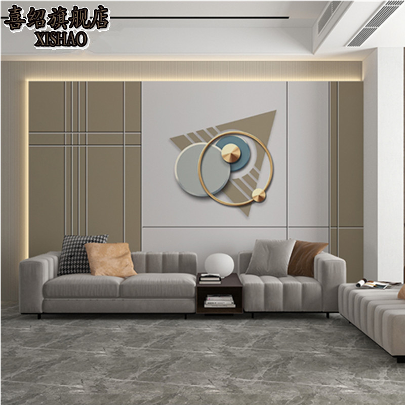 现代简约轻奢客厅沙发电视背景墙壁纸莫兰迪色抽象墙布3d几何壁画