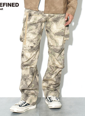 UNDEFINED潮牌水墨迷彩侧边拼接口袋宽松版型阔腿工装裤伞兵裤