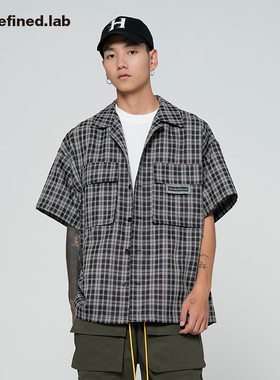 【断码清仓特价款】薄格纹面料超宽松版型口袋贴标潮流短袖衬衫