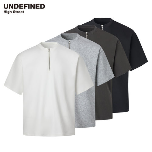 undefined棉潮牌拉链领口T恤重磅