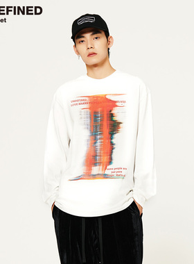 undefined高街300g重磅针织无胶感印刷油画抽象长袖T恤