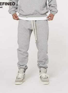 Undefined冬季美潮纯棉重磅加绒运动风束脚拉毛加厚卫裤长裤