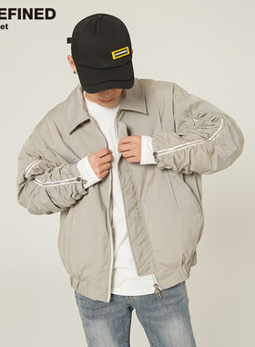 Undefined高街风双袖RIri拉链开衩装饰褶皱MA-1空军夹克ins潮棉衣