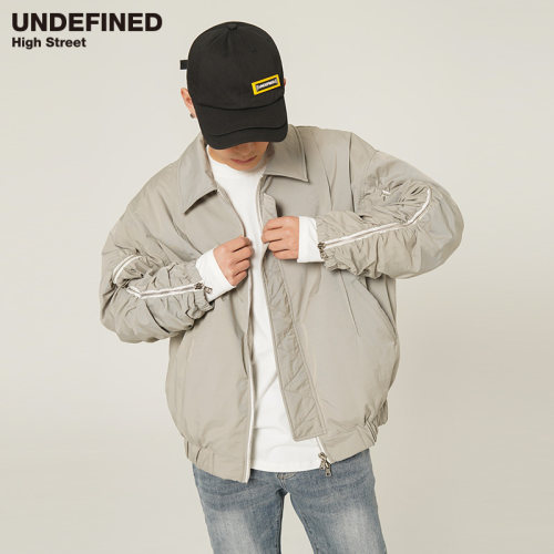 Undefined高街风双袖RIri拉链开衩装饰褶皱MA-1空军夹克ins潮棉衣
