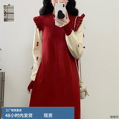 秋冬大码女装针织连衣裙2025新款今年流行爆款软糯毛衣裙假两件套