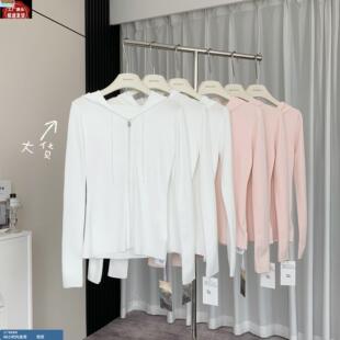 入夏呼吸感轻薄冰麻连帽针织衫女夏季修身透气拉链外