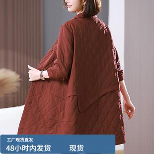 杭州风衣女款2025新款春秋中长款中年妈妈洋气薄款菱格大衣外套女