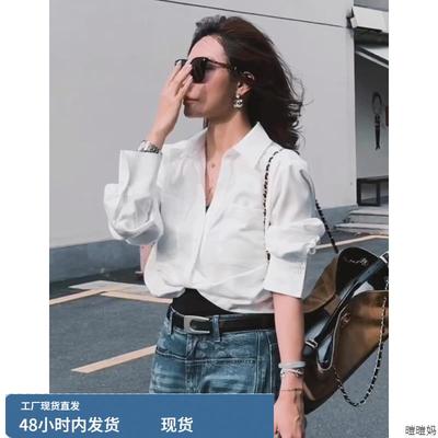 韩版清爽通勤穿搭白衬衫女2025新款polo领长袖简约百搭高级感衬衣