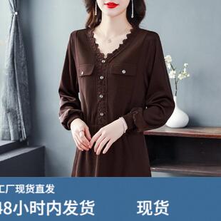 妈妈洋气蕾丝打底衫女长袖春装2026新款遮肚子中长款中年女士上衣