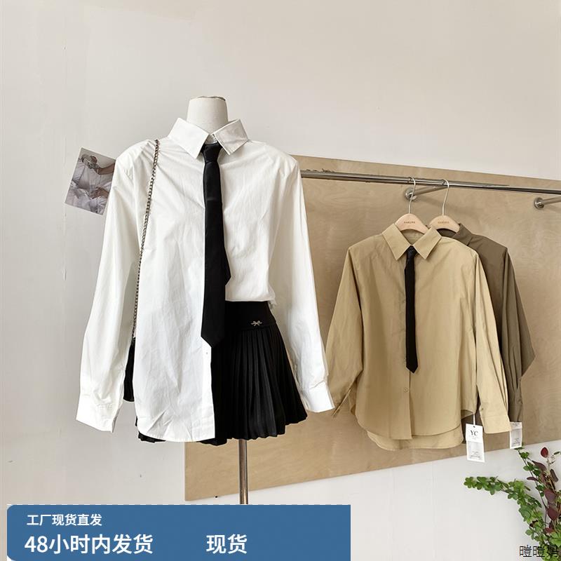 2025年秋冬新款韩版时尚纯色polo领长袖衬衫女宽松显瘦百搭上衣潮