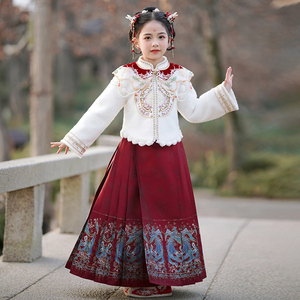 女童新年衣过年服2024儿童装秋冬季国风马面裙拜年服冬款红色裙子