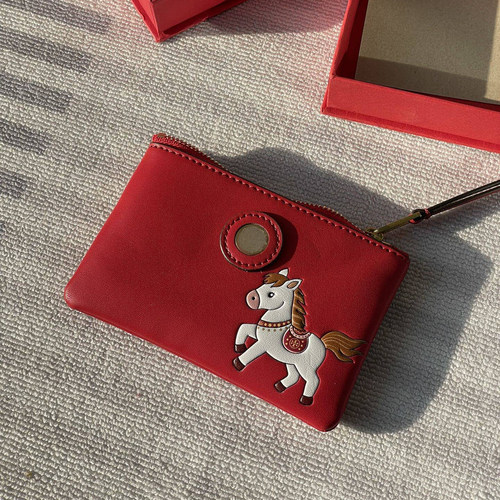 马年女士钱包卡通可爱手拿包零钱包pu三折女士短款钱包钱夹