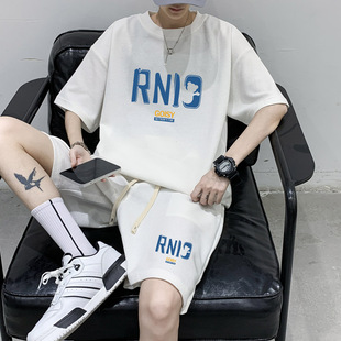 蒙迪伦华夫格套装男士夏季短袖T恤短裤一套搭配帅气男装休闲运动