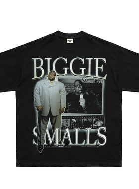 RULEE HIPHOP复古人像Biggie嘻哈Vintage短袖小领口宽松美式印花
