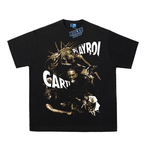 PLAYBOI CARTI 嘻哈直喷印花透气T恤宽松休闲短袖纯棉夏季说唱