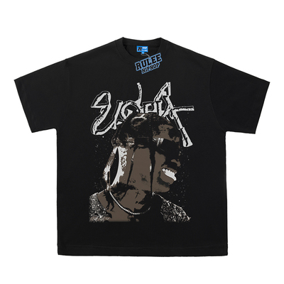 Travis Scott vintage 人像嘻哈饶舌夏季说唱直喷宽松短袖圆领T恤