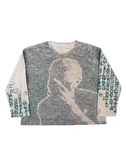 Rulee Black Fear Blonde Pixel Style Frank Ocean Autumn and Winter Retro Rap Oversized Crew Neck Long Sleeve