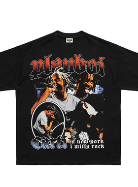 RULEE HIPHOP夏季Playboi Carti美式复古短袖直喷印花嘻哈宽松T恤