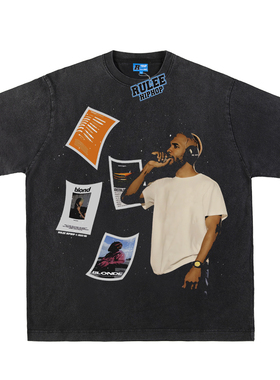 RULEE 嘻哈歌手Frank Ocean饶舌美式复古夏季说唱印花短袖男女T恤