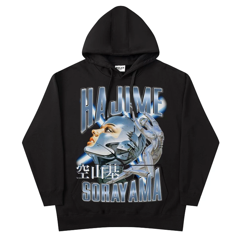[RULEE 空山基 Hajime Sorayama动漫Vintage连帽卫衣冬季加绒长袖]