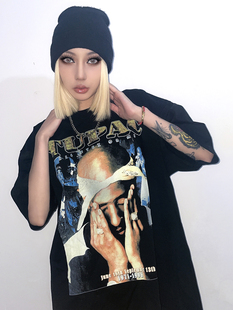 2PAC图派克Tupac西海岸Vintage嘻哈短袖 街头人像复古饶舌T恤美式