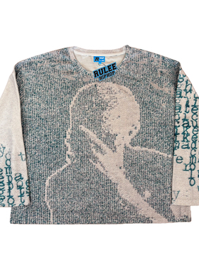RULEE黑怕 Blonde像素风Frank Ocean秋冬复古说唱宽版圆领长袖